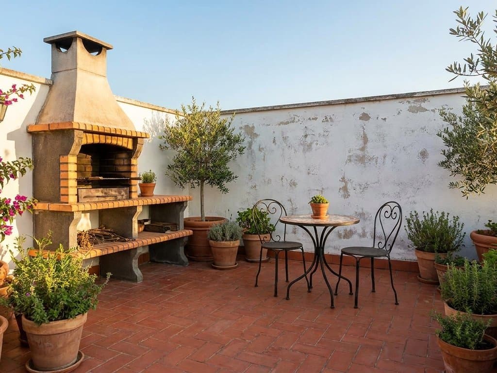 Cocina con isla y banquetas, abierta al comedor de un departamento
